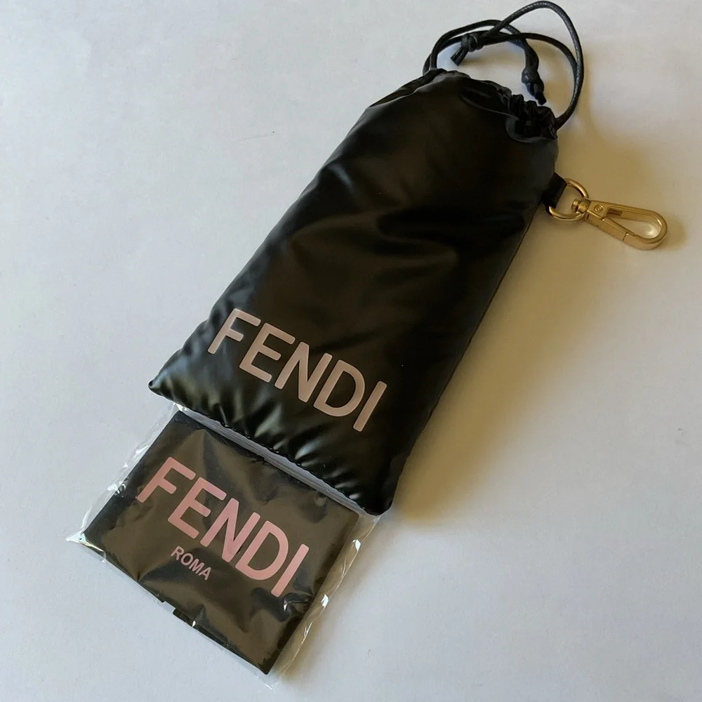 FENDI LARGE PUFFER SUNGLASSES POUCH BLACK PALE PINK LOGO AND CLEANING CLOTH NEW